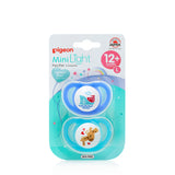 Pigeon MiniLight pacifier twin pack size L, colour blue and aqua, in its packaging