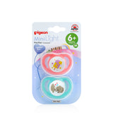 Pigeon MiniLight pacifier twin pack size M, colour pink and aqua, in its packaging