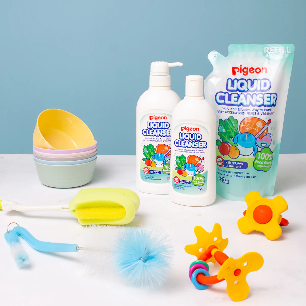 baby bottle liquid cleaners, teethers and bottle brushes