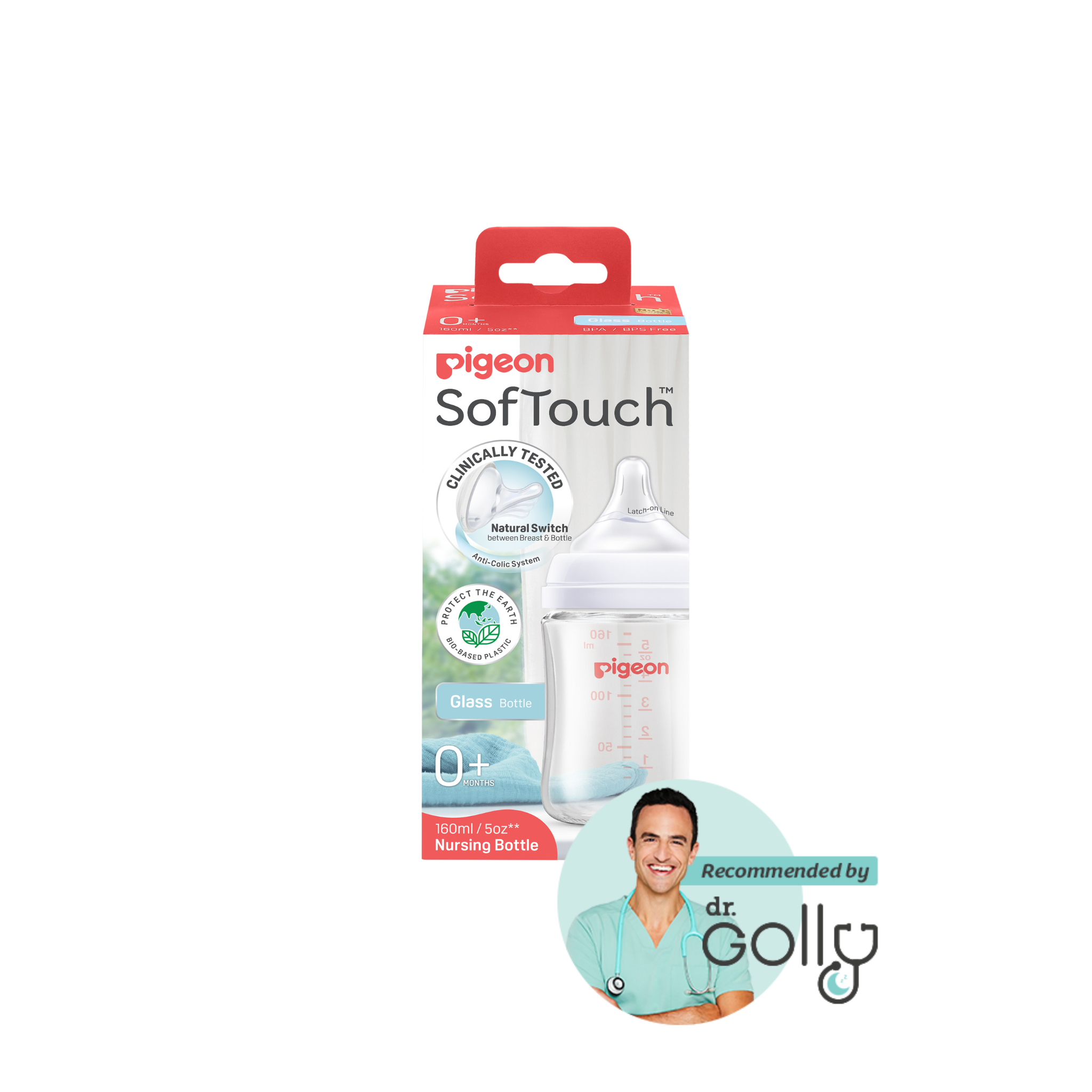 PIGEON SOFTOUCH BPP BOTTLE GLASS 160ML