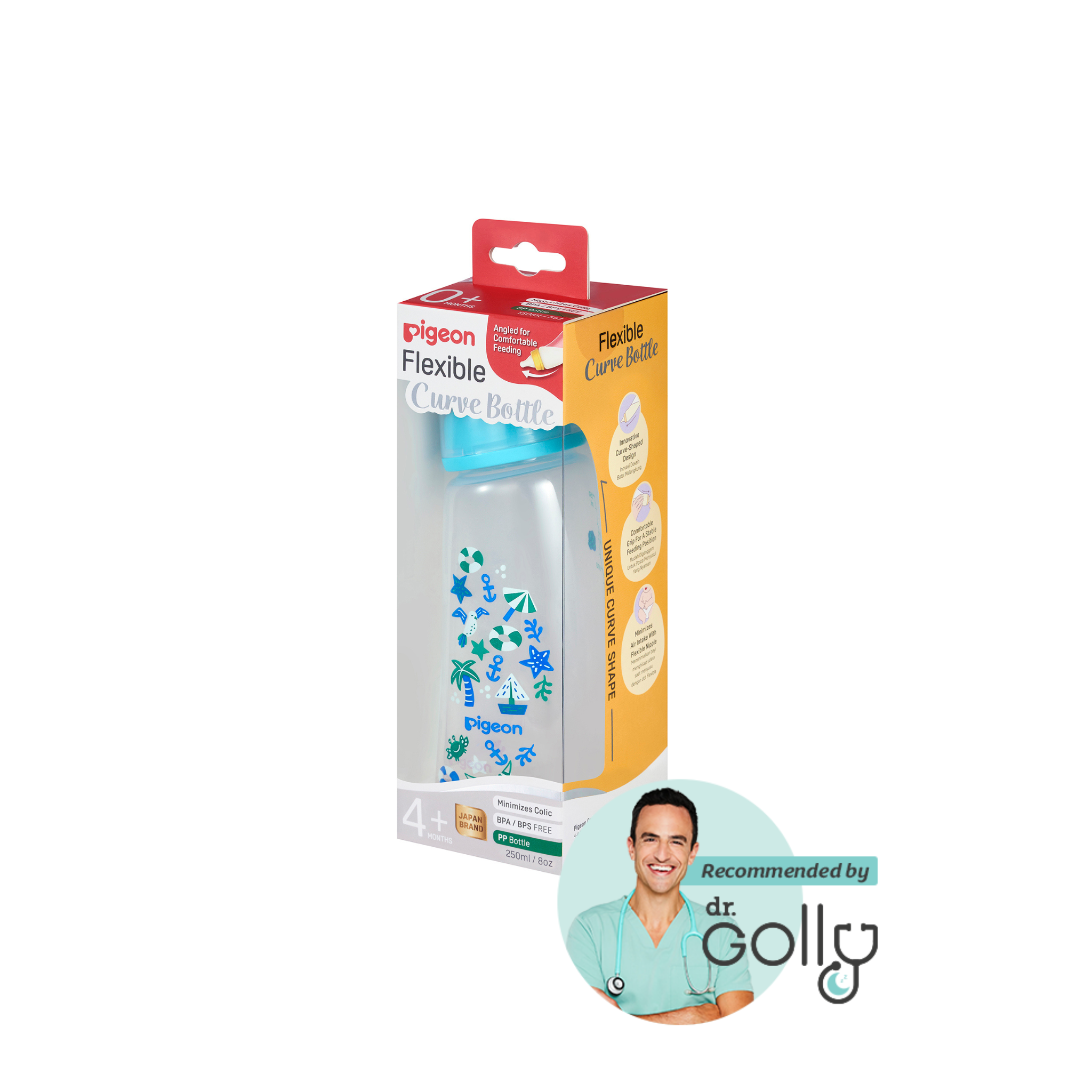 PIGEON FLEXIBLE CURVE BOTTLE PP BEACH 250ML