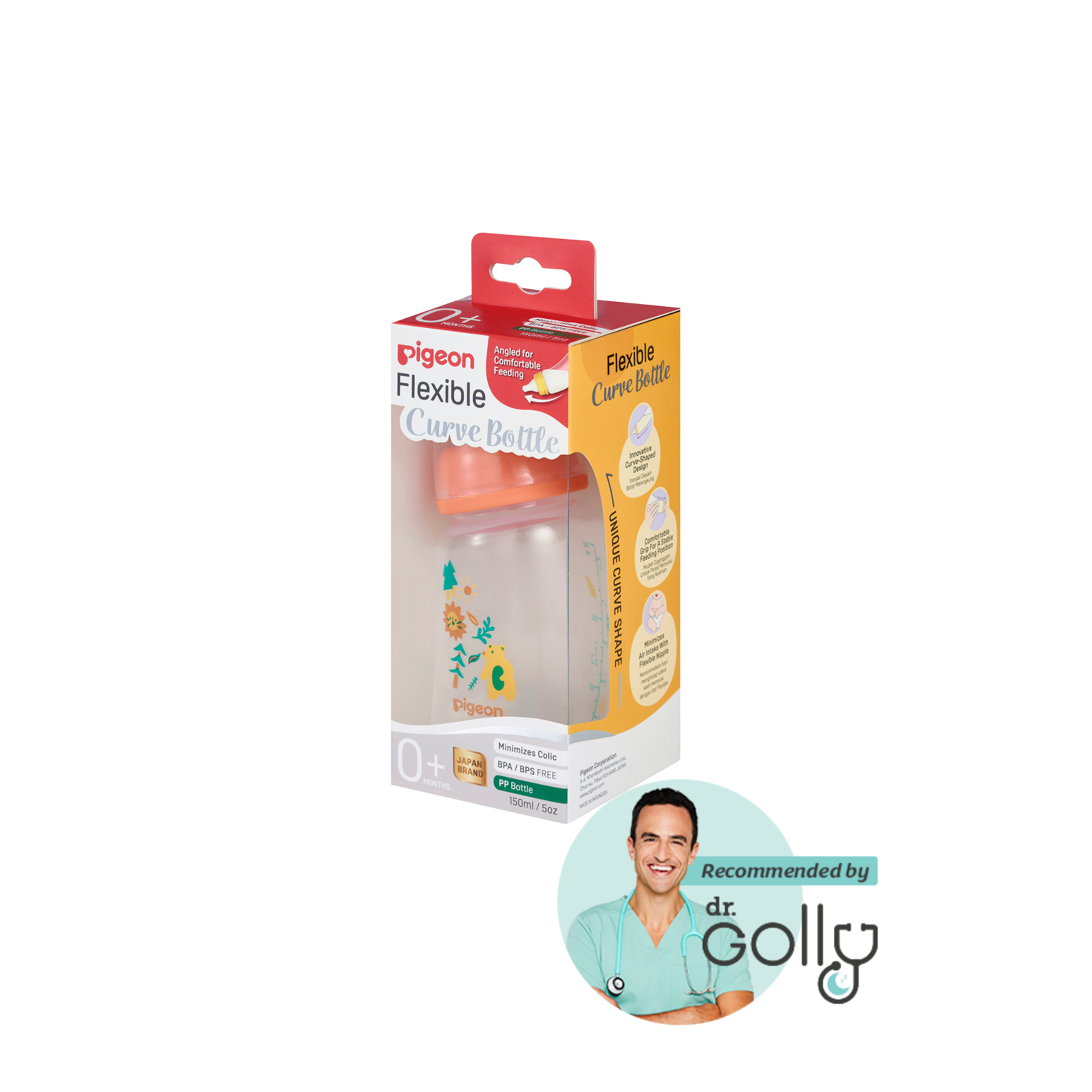 PIGEON FLEXIBLE CURVE BOTTLE PP FOREST 150ML 