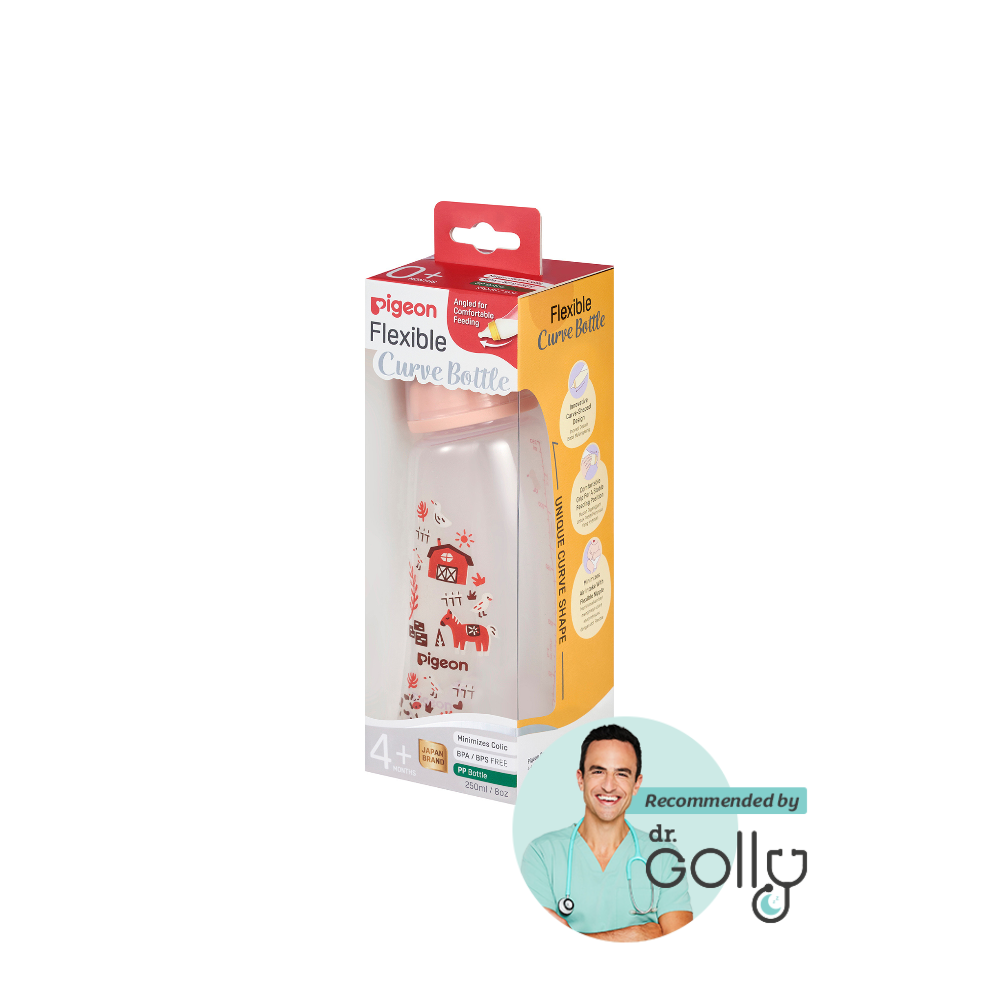 PIGEON FLEXIBLE CURVE BOTTLE PP FARM 250ML