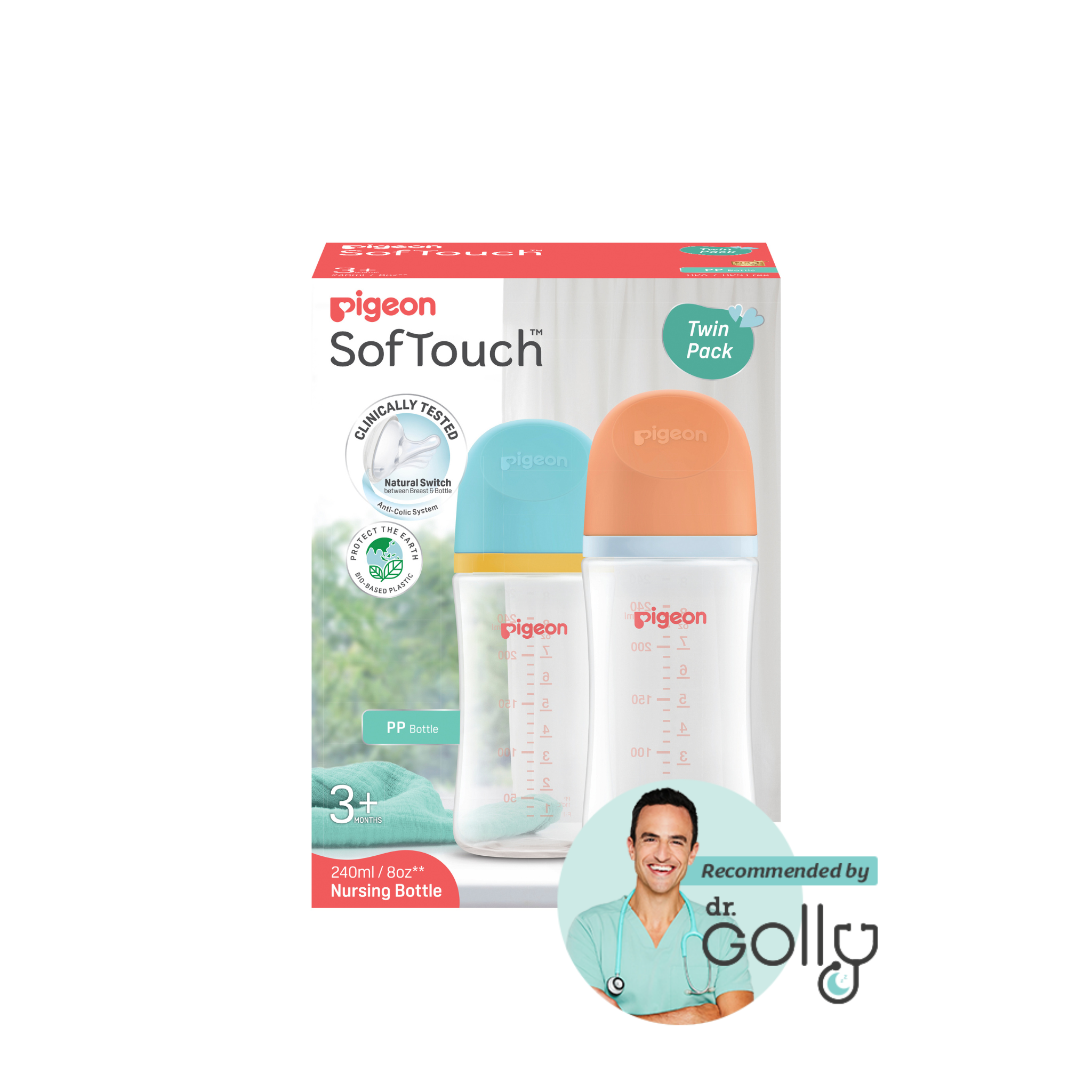 Pigeon SofTouch BPP Bottle PP 240ml Twin Colour Cap