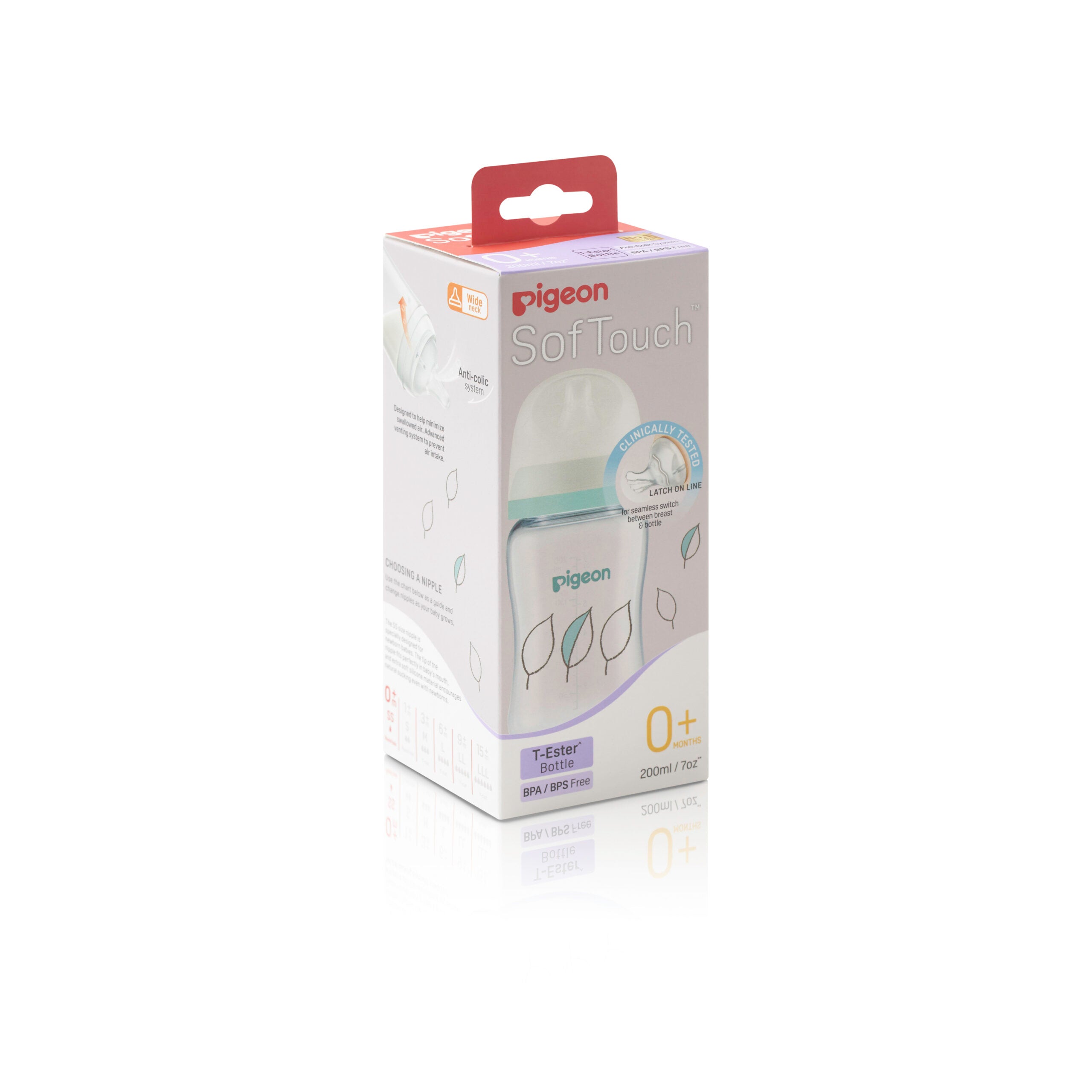 SofTouch™ III Baby Bottle T-Ester 200ml - Leaf design - box