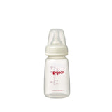 a 120mL pigeon slim neck PP bottle with teat and cap on