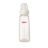 a 240mL pigeon slim neck PP bottle with teat and cap on