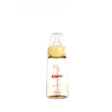 a 160mL pigeon slim neck PPSU bottle with teat and cap on