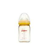 a 160mL pigeon wide neck PPSU bottle with teat and cap on
