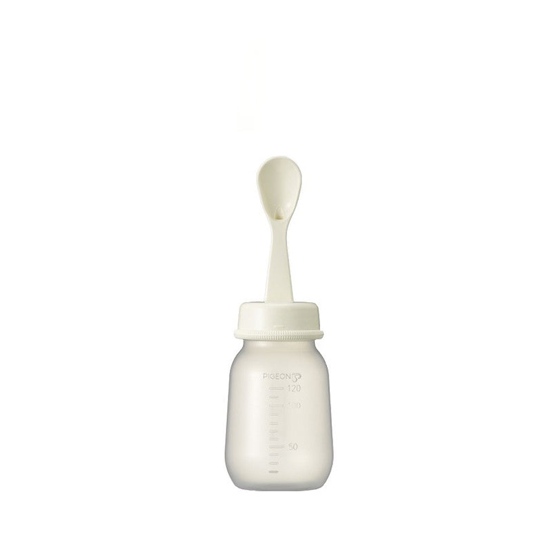a 120mL pigeon weaning bottle with spoon