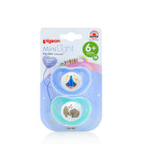 Pigeon MiniLight pacifier twin pack size M, colour blue and aqua, in its packaging